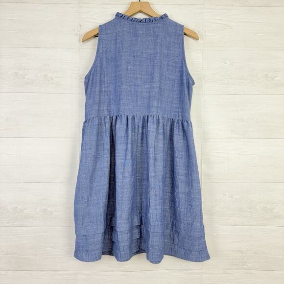 52seven Linen Blend Chambray Dress Sleeveless Size Large Blue Beach Babydoll - Picture 7 of 15